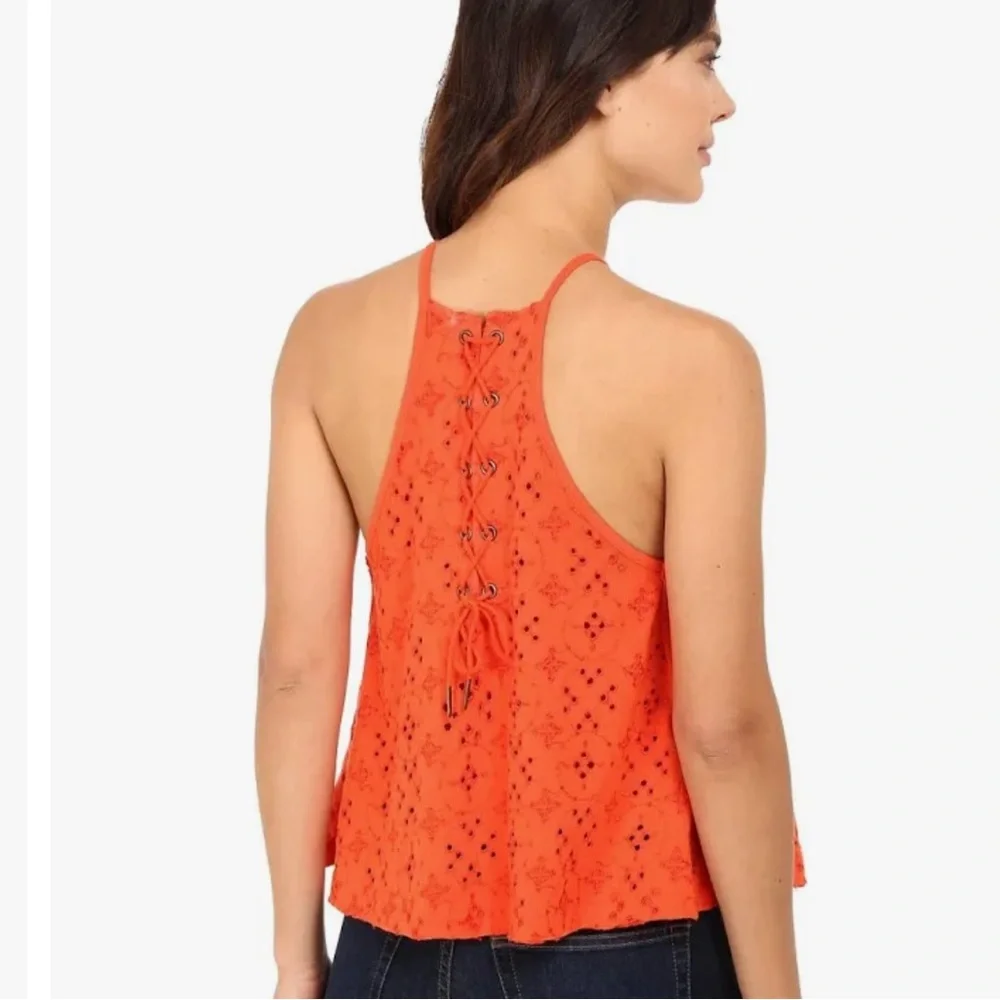 Free People | Dream Date orange cutaway eyelet lace back tank top size m…